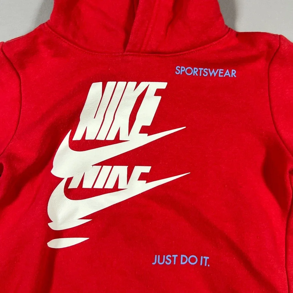 Nike Sportswear Pullover Hoodie Kids 6 Red Cotton Fleece Lined Logo Print Winter